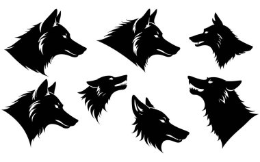  Bir kurt başı siluet vektörünün kümesi