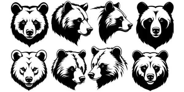 Ayı başlı siluet vektörünün kümesi