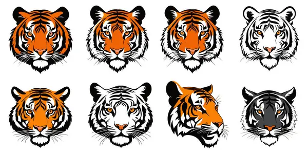 Bir kaplan kafası siluet vektör çizimi seti