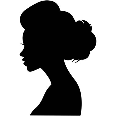 Siyah vektör güzel kadın profil silueti - moda veya güzellik çizimi