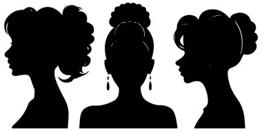 Farklı saç stilleri olan dört vektör kadın kafası - moda ve güzellik çizimi