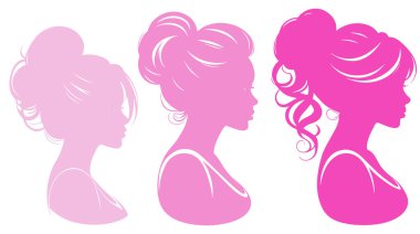 Farklı saç stilleri olan dört vektör kadın kafası - moda ve güzellik çizimi