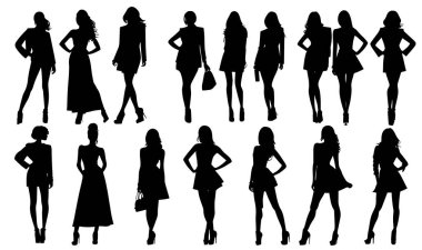 Silüet moda kızları vektörü