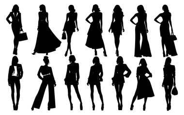 Silüet moda kızları vektörü