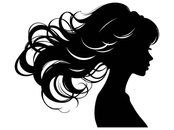 Siyah vektör güzel kadın profil silueti - moda veya güzellik çizimi