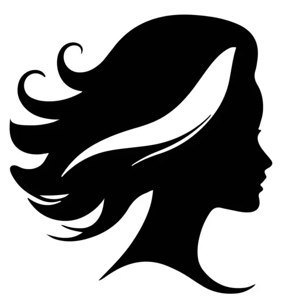 stock vector  Black vector beautiful woman profile silhouette - fashion or beauty illustration, Decorative fashion girl for beauty salon design. Beautiful woman silhouette. Young girl with wavy thick hair. Vector hair style icon