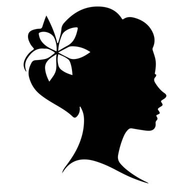  Siyah vektör güzel kadın profil silueti - moda veya güzellik çizimi, güzellik salonu tasarımı için dekoratif moda kızı. Güzel bir kadın silueti. Dalgalı, kalın saçlı genç kız. Vektör saç biçimi simgesi