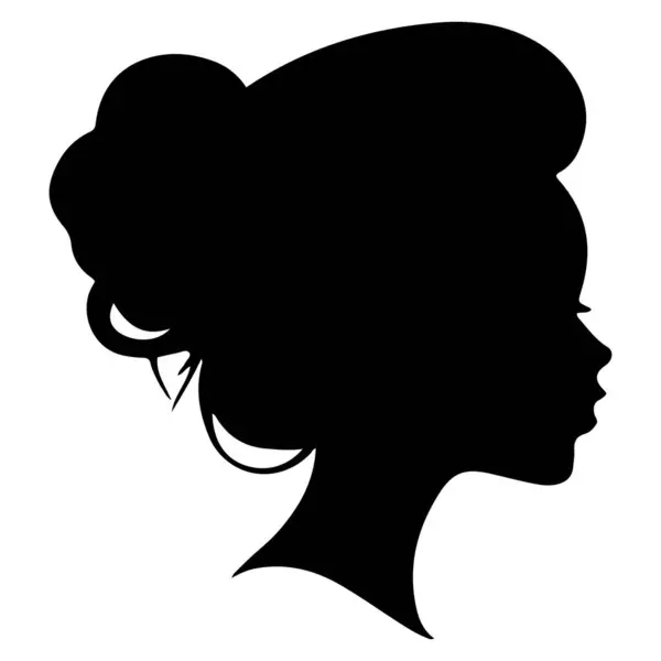 stock vector  Black vector beautiful woman profile silhouette - fashion or beauty illustration, Decorative fashion girl for beauty salon design. Beautiful woman silhouette. Young girl with wavy thick hair. Vector hair style icon