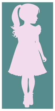  Elbise vektörü illüstrasyonunda küçük bir kızın silüeti.