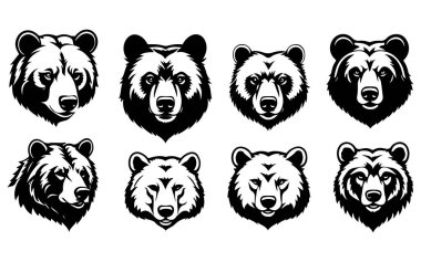 Ayı başlı siluet vektörünün kümesi