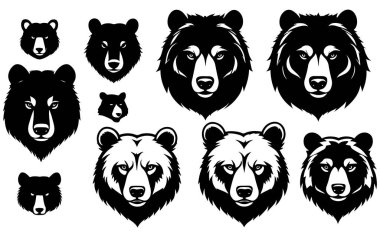 Ayı başlı siluet vektörünün kümesi