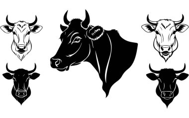 set of a cow head silhouette vector clipart