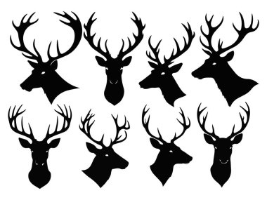 Geyik kafası siluet vektörünün kümesi