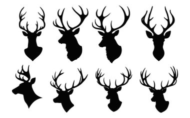 Geyik kafası siluet vektörünün kümesi