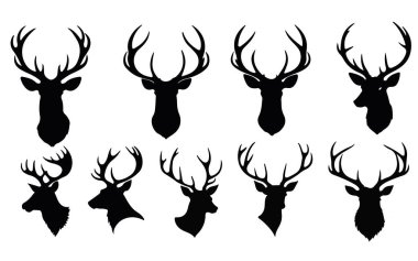 Geyik kafası siluet vektörünün kümesi