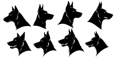 Bir köpek kafası siluet vektör çizimi seti.