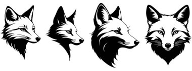 Bir tilki kafası siluet vektörünün kümesi