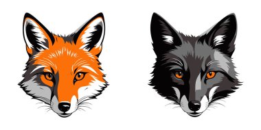 Bir tilki kafası siluet vektörünün kümesi