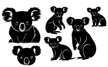 Bir koala siluet vektör çizimi seti