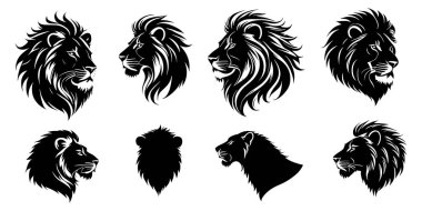 Aslan başlı siluet vektörünün kümesi