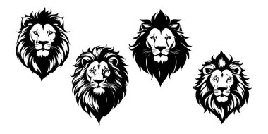 Aslan başlı siluet vektörünün kümesi