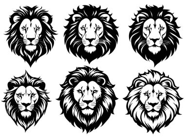 Aslan başlı siluet vektörünün kümesi