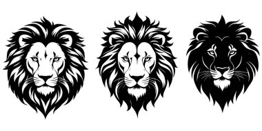 Aslan başlı siluet vektörünün kümesi
