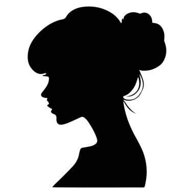 Siyah vektör güzel kadın profil silueti - moda veya güzellik çizimi