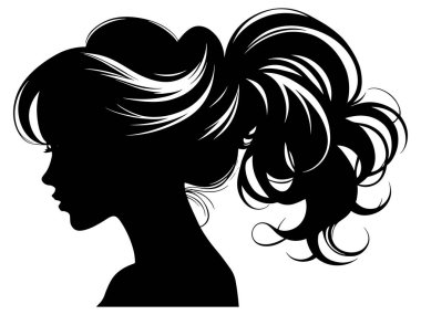 Siyah vektör güzel kadın profil silueti - moda veya güzellik çizimi
