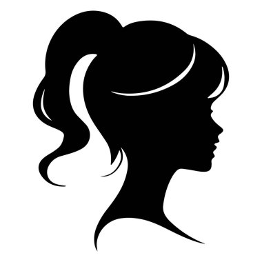 Siyah vektör güzel kadın profil silueti - moda veya güzellik çizimi