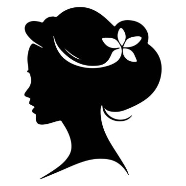 Siyah vektör güzel kadın profil silueti - moda veya güzellik çizimi