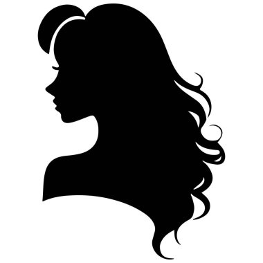 Siyah vektör güzel kadın profil silueti - moda veya güzellik çizimi