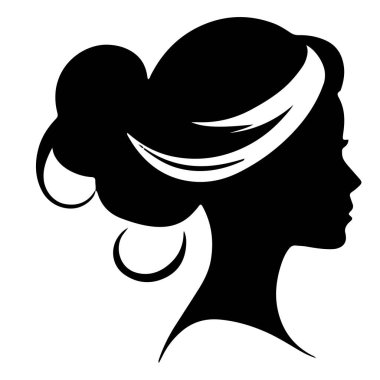 Siyah vektör güzel kadın profil silueti - moda veya güzellik çizimi