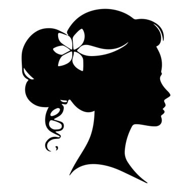 Siyah vektör güzel kadın profil silueti - moda veya güzellik çizimi