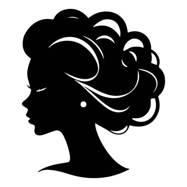 Siyah vektör güzel kadın profil silueti - moda veya güzellik çizimi