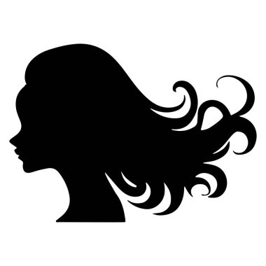 Siyah vektör güzel kadın profil silueti - moda veya güzellik çizimi