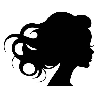 Siyah vektör güzel kadın profil silueti - moda veya güzellik çizimi