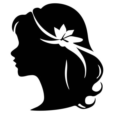 Siyah vektör güzel kadın profil silueti - moda veya güzellik çizimi