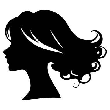 Siyah vektör güzel kadın profil silueti - moda veya güzellik çizimi