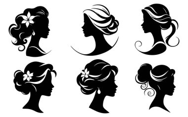 Kızlar güzel saç modeli ile başkanları siluetleri. Kavramı