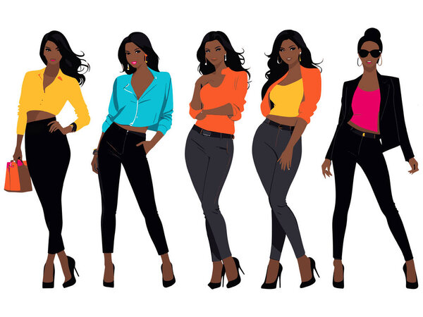 набор вектор моды силуэт девушки