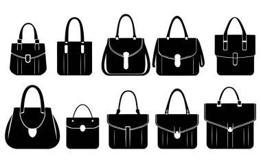 Bir sürü siyah kadın çantası. vektör