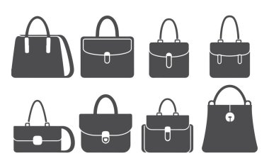 Bir sürü siyah kadın çantası. vektör