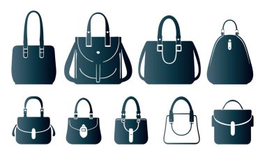 Bir sürü siyah kadın çantası. vektör