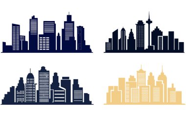 Şehir binalarının vektör kümesi, şehrin silueti.