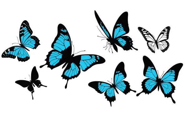 Beyaz arkaplanda siyah ve beyaz kelebekler, vektör illüstrasyonu.