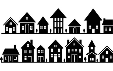 siyah ve beyaz ev siluetleri. vektör illüstrasyonu