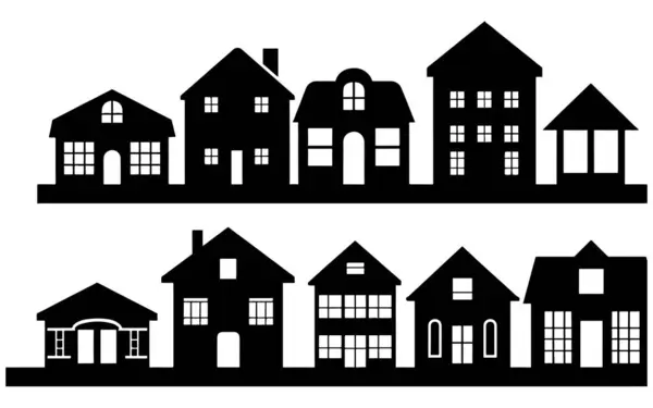 Siyah ve beyaz evlerin vektör çizimi