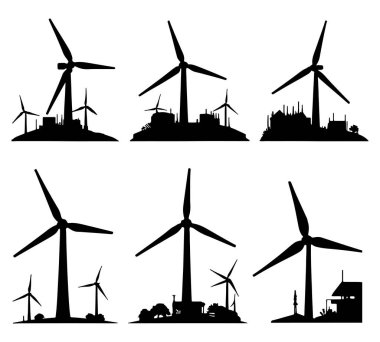 Rüzgar türbinleri simgesi seti. vektör