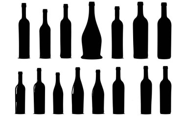 Şarap şişesi ikonu seti. Beyaz arkaplanda izole edilmiş tasarım için basit şişe vektör simgeleri